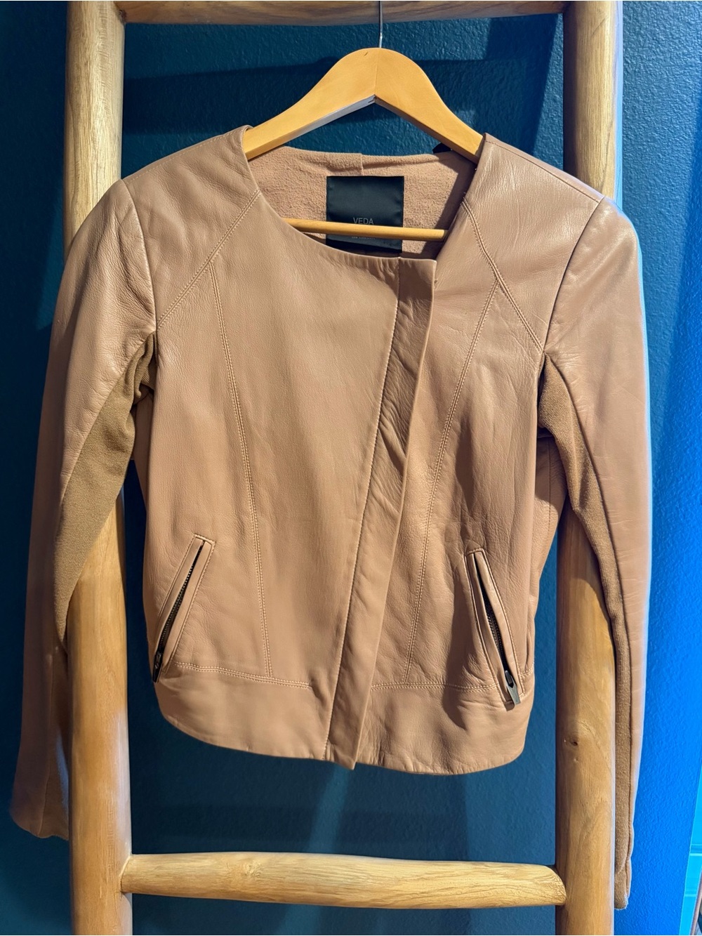 Veda Women's Lambskin Leather Jacket, S/P in Blush